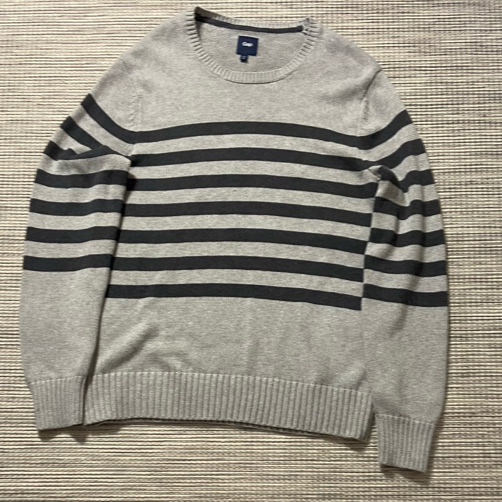 grey and black striped oversized sweater